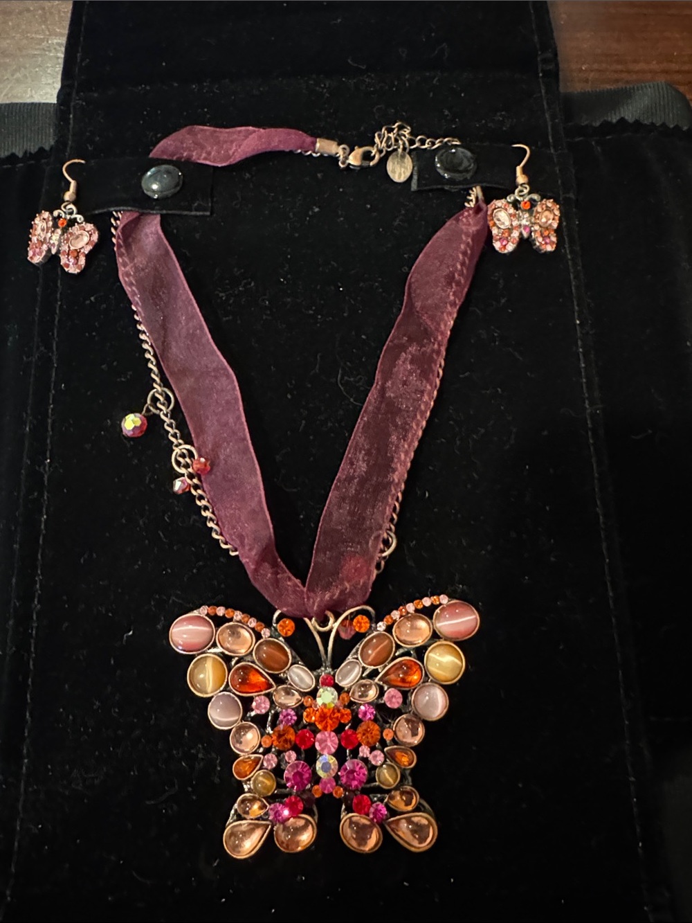 Women's Multicolor Butterfly Pendant Necklace with Matching Earrings